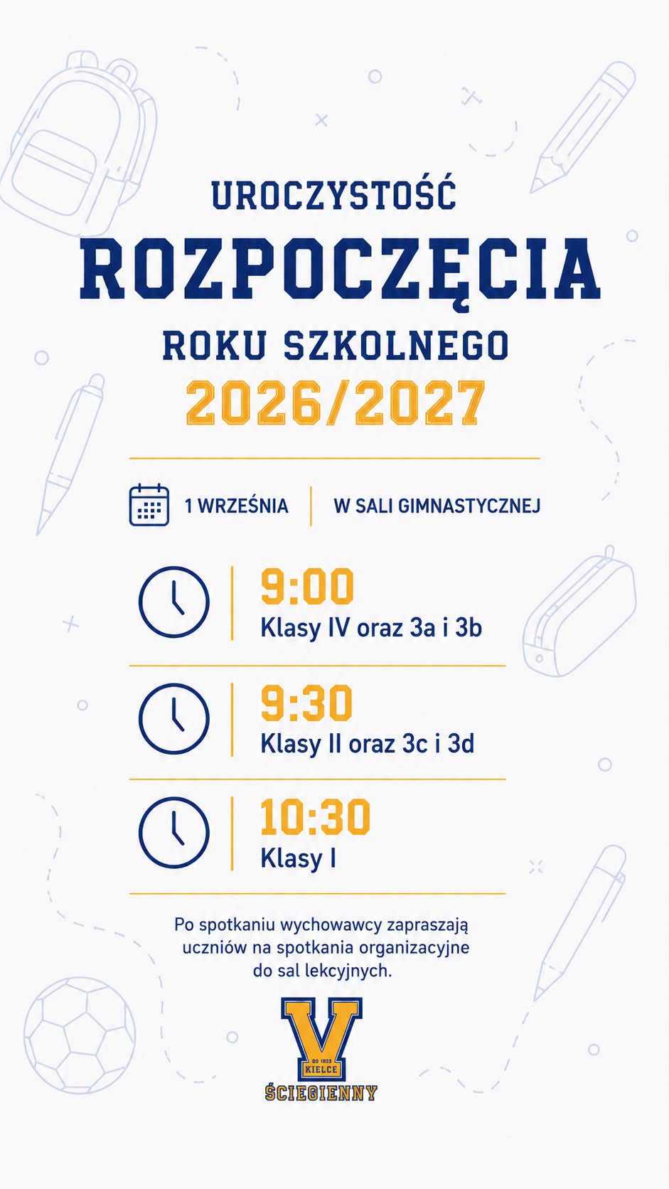 Godziny rozpoczęcia roku szk. dla poszczególnych klas