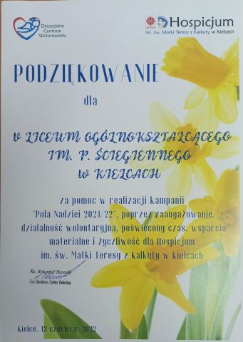 Podziękowanie za Pola Nadziei