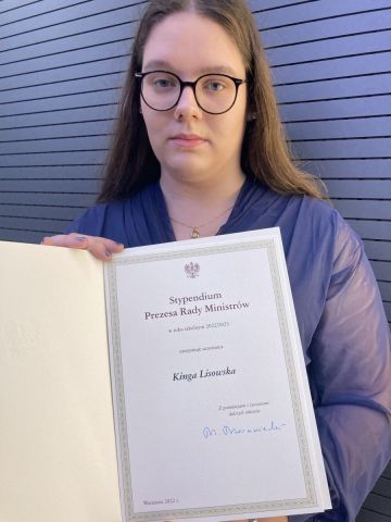 Stypendium Prezesa Rady Ministrów dla Kingi Lisowskiej z kl. 4e
