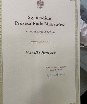 Stypendystka Prezesa Rady Ministrów na rok szkolny 2025/2026
