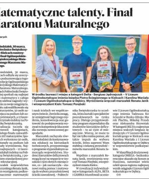 Uczniowie V LO nagrodzeni w finale Ogólnopolskiego Świętokrzyskiego Matematycznego Maratonu Maturalnego